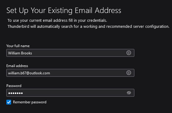 Add your email account credentials